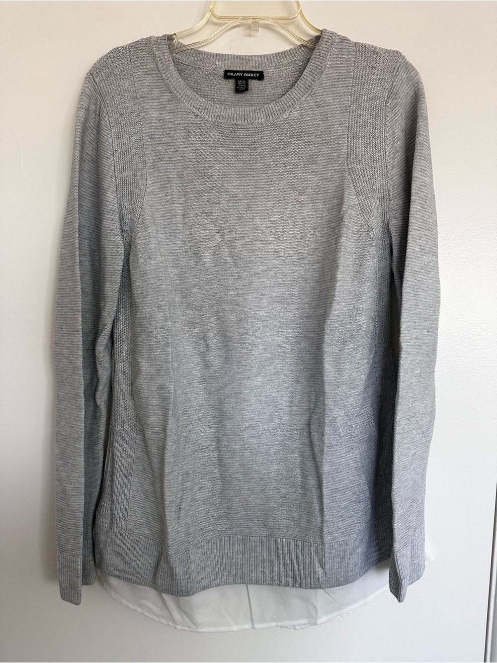 Hilary Radley Light Gray Layered Crewneck Sweater